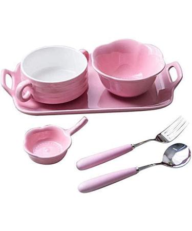 Creative Japanese Couples Set Ceramic Dishes Soup Bowl Breakfast Plate Household Fish Plate Pink Tableware Kitchenware OneColor