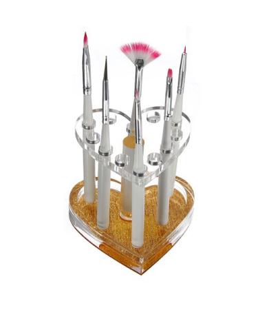 Wenettion Makeup Nail 12 Holes Acrylic Gel Brush Pen Holder Heart Gold Rest Stand Display