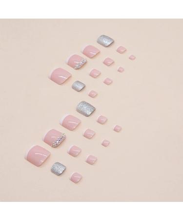 24 Pcs French Press Shiny Fake Toenails - Summer Short Toe False Nails - Acrylic Diamond Design - Full Cover Toe nail Press On - Fashion Stick On Toenails for Women - Buy Online on GoSupps.com