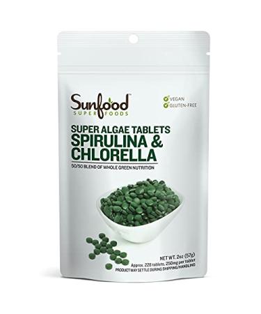 Sunfood Spirulina & Chlorella Super Algae Tablets 250 mg 225 Tablets