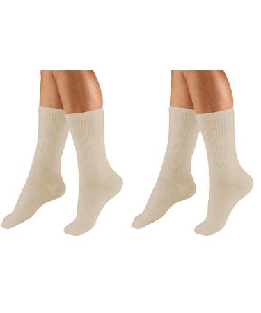 Truform Compression Socks 15-20 mmHg Men's Crew Length Mid-Calf Cushion Foot Socks Tan Large (Pack of 2) Large (1 Pair) (Pack of 2) Tan