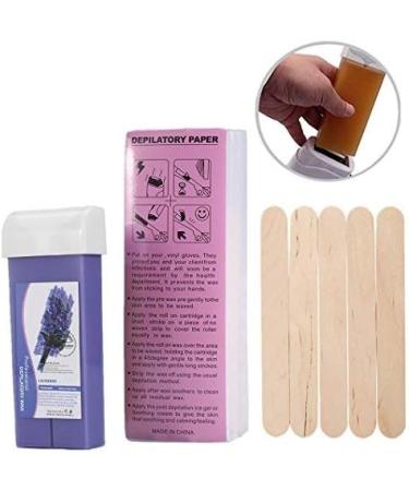 Professional Hair Removal Set - Wax Roller 100g Thermal Wax 5 Wood Spatulas & 100 Paper Strips - Lavender Color - Buy Online on GoSupps.com
