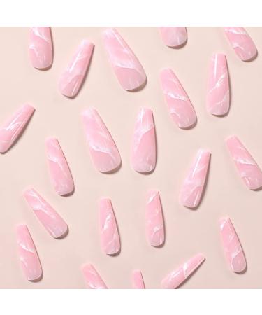 Sethexy Long Coffin Glossy Press-On Nails | 24-Piece French Acrylic False Nails for Women & Girls - International Shipping Available - Buy Online on GoSupps.com