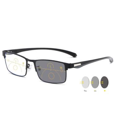 Vevesmundo Self -tinting reading glasses sunny reading glasses Tint metal multifocal reading aid visual aid blue light filter varifocal glasses with sun protection for women men 1 piece black self -tinting reading glasses 2.5 x