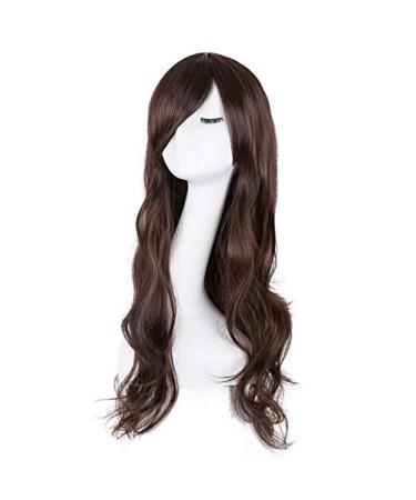 LFMDJF Curly Wigs Synthetic Heat Resistant Fiber Long Light Brown Hair Inclined Hairpiece Costume Hairset 24inches #1B Brown