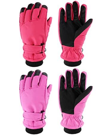 2 Pairs Kids Winter Gloves Snow Cold Weather Waterproof Gloves Warm Windproof Kid Gloves Sport Ski Gloves for Kid Purple,Red 3-6 Years Old