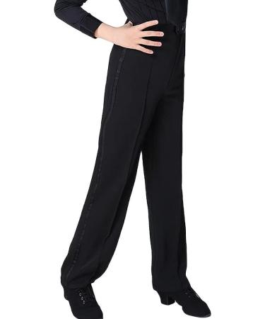 Libaobaoyo Boys Black Latin Ballroom Dance Pants - Elastic Waist Performance Costume for Kids, Size 12-13 Years - Buy Online on GoSupps.com