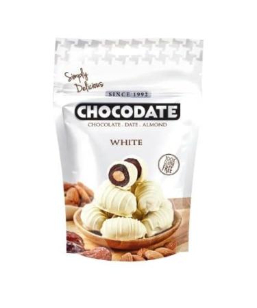 Dates Stuffed with Almonds and Coated with Chocolate, 100G. Discover an exquisite fusion between oriental tradition. (White Chocolate)