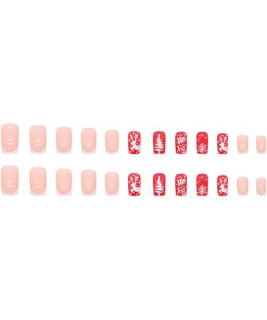 SINLOV Christmas Snowflakes Square False Nails French Gradient ElknFake Nails Red Press on Nails Ballerina Acrylic Full Cover Fake Nails for Women and Girls - Buy Online on GoSupps.com