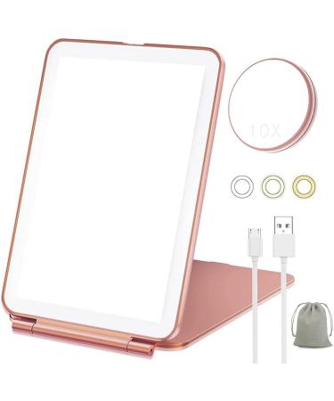 10X Magnification Travel Makeup Mirror with Lights | LED Compact Mirror for Makeup Desk | Light Up Vanity Mirror - Pink - Buy Online on GoSupps.com