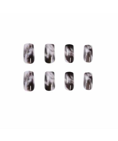DOCVOEOMH Short Square Black Grey Cool Fake Nails - Fashion Ink Smudge Design, Acrylic Glue on False Nail - 24 PCS Gift Set for Women - Buy Online on GoSupps.com