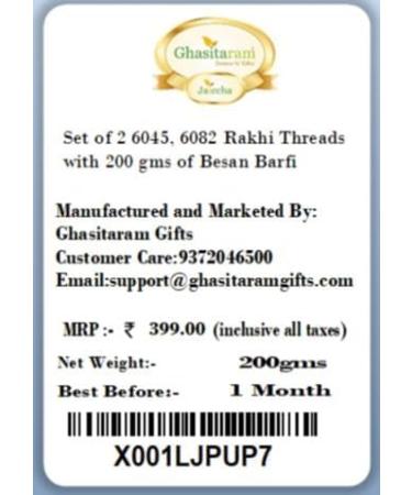 Ghasitaram Gifts Rakhi for Brother Rakhis Online - Set of 2 6045 6082 Rakhi Threads with 200 GMS of Besan Barfi - Buy Online on GoSupps.com