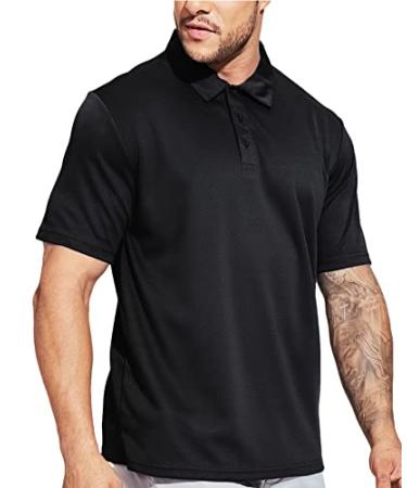 MIER Men's Quick Dry Polo Shirts Polyester Casual Collared Shirts Short Sleeve, Moisture-Wicking, Sun Protection Black XX-Large