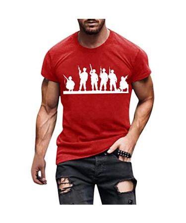 HDDK 4th of July Soldier Short Sleeve T-shirts for Mens, Independence Day Patriotic Crewneck Athletic Muscle Tee Tops 184- Red X-Large