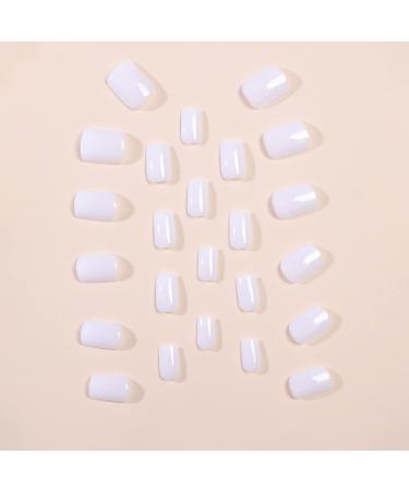 Justotry 24 Pieces Beige & White Angular Press-On Nails - Glossy Artificial Nails for Women with Adhesive Pads - Buy Online on GoSupps.com
