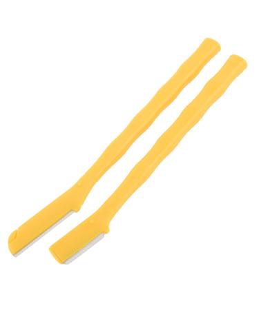 Ruilogod Woman Yellow Bamboo Shape Handle Eyebrow Razor Shaper Trimmer 2pcs