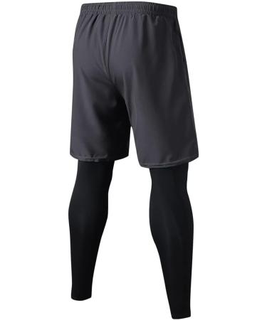 TOPTIE Men's 2 in 1 Active Running Basketball Shorts & Tights - Black Large - Buy Online on GoSupps.com