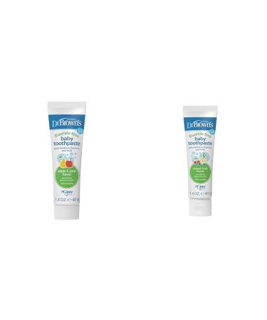 Dr. Brown's Fluoride-Free Baby Toothpaste Infant and Toddler Oral Care 1.4oz/40g 0-3 Years Apple Pear/Mixed Fruit 2 -Pack Variety Pack Strawberry/Apple Pear