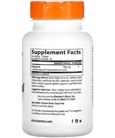 Doctor's Best Ubiquinol with Kaneka QH - 100mg 60 Softgels | Cardiovascular Support & Natural Energy - Buy Online on GoSupps.com