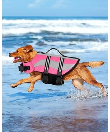 Petbank Adjustable Dog Life Jacket | Reflective Pet Swimming Vest for Small Medium & Large Dogs | Buoyant & Safe Dog Life Vest - M Pink - Buy Online on GoSupps.com