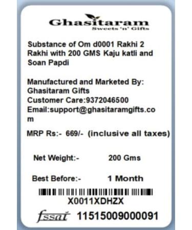 Ghasitaram Gifts Rakhi for Brother Rakhis Online- Substance of Om d0001 Rakhi 2 Rakhi with 200 GMS Kaju katli and Soan Papdi - Buy Online on GoSupps.com