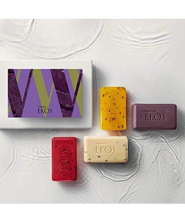 Natura Ekos Collection Exfoliant Bar Soap Set - Acai, Andiroba, Maracuja, Pitanga - 4 x 100g (3.52 oz each) - Buy Online on GoSupps.com