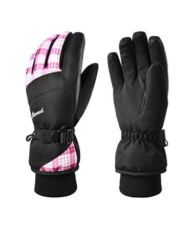KINEED Waterproof Ski Gloves Touchscreen 3M Thinsulate Winter Warm Snow Gloves for Women Youth Small Pink