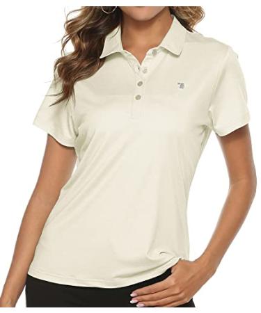 TBMPOY Women's Golf Polo T Shirts Lightweight Moisture Wicking Short Sleeve Shirt Quick Dry 4-Button C14-eggnog Large