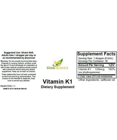 Herb-Science Vitamin K1 Drops - Cold-Processed VIT K1 & Safflower Oil Supplement - Supports Blood, Bone & Skin Health - Vegan - 1 Fl oz - Buy Online on GoSupps.com