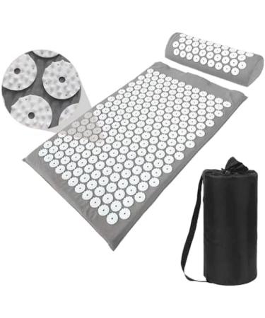 Acupressure Mat Generise Accupressure Body Mat and Pillow Set for Men & Women - Back Neck and Muscle Pain Relief - Includes Travel Bag with Adjustable Strap (Grey with White Spikes)