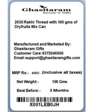 Ghasitaram Gifts Rakhis Online for Brother- 2035 Rakhi Thread with 100 GMS of Dryfruits Mix Can Rakhi Set with 100 gms of Dryfruits Mix Can - Buy Online on GoSupps.com