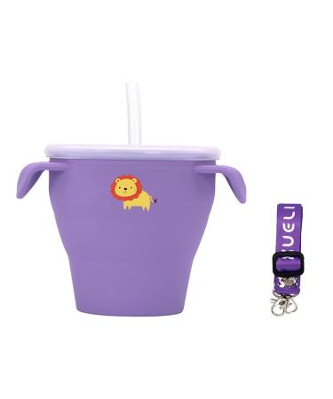 Cups Silicone Spill-proof Snacks kids From 3 years old  Collapsible  Food Baby Container  Drinking baby  lid  Straw n Shoulder Strap  Perfect for on the Go Snacking 100% BPA FREE (Purple)