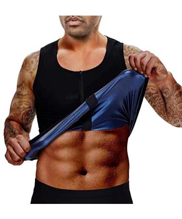 BODYSUNER Sauna Sweat Vest Workout Tank Top Waist Trainer for Men Compression Workout Enhancing Vest With Zipper Blue L/XL