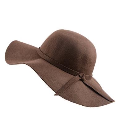 Urban CoCo Women's Foldable Wide Brim Felt Bowler Fedora Floopy Wool Hat Coffee