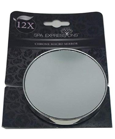 12 X Chrome Magnifying Macro Mirror by Spa Expressions 3 1/2 wide with Suction Cups
