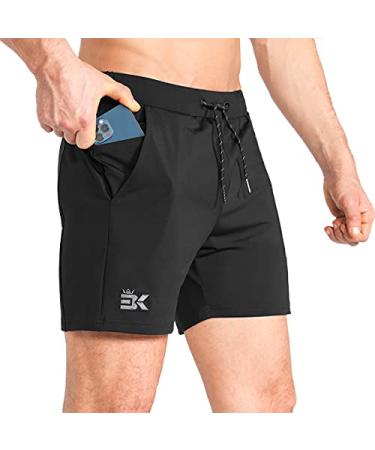 BROKIG Men's Lightweight Gym Shorts,Bodybuilding Quick Dry Running Athletic Workout Shorts for Men with Pockets Black Medium