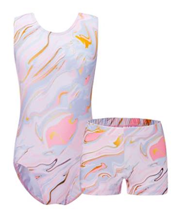 rainbowsnow Gymnastics Leotards for Girls Toddler Kids Marble Tie Dye One Piece Tank Size 3-12 Years 7-8 Years Pink Marble