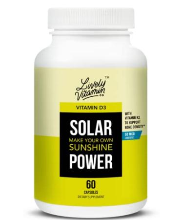 Lively Vitamin Co. Solar Power Vitamin D3 - Patented Vitamin K - MK7 - Immune Balance - Brain Function - Mood - Heart - Stress (2000 iu 60 Count)