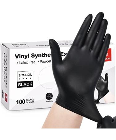 Schneider Black Vinyl Exam Gloves 4 mil Disposable Latex-Free Plastic Gloves for Medical Cooking & Cleaning 100-ct Box Medium (Pack of 100) 100