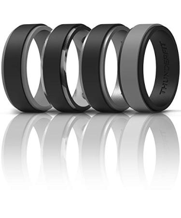 ThunderFit Silicone Wedding Rings for Men, 2 Layers Step Edge - 10mm Width - 2.3mm Thick AA Charcoal Black-Concrete Grey, Charcoal Black-Grey Camo, Charcoal Black-Grey Silver, Concrete Grey-Charcoal Black 8.5 - 9 (18.9mm)