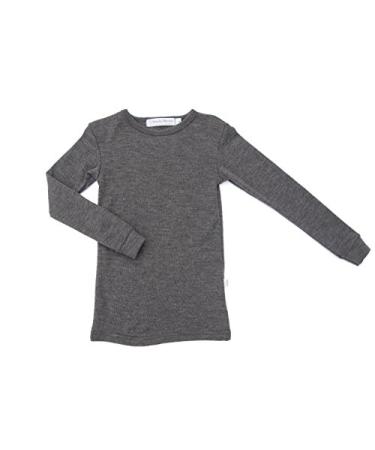 Pure Merino Wool Kids Shirt Thermal Underwear Long Sleeve Top, Natural & Organic Warm Base Layer Long Johns, Unisex 4 Charcoal