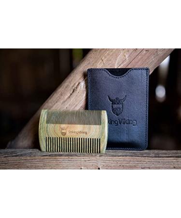 Sandalwood Beard Comb & Case - Pocket-Sized Wooden Comb for Beard & Mustache - Fine & Coarse Teeth - Ideal for Balms & Oils - Striking Viking (Black) - Buy Online on GoSupps.com