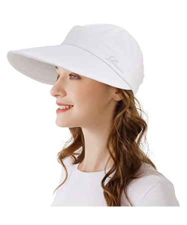 Womens Sun Hat, 2 in 1 Zip-Off Sun Protection Visor Beach Hat for Women, Packable Golf Hat White