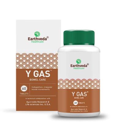 Earthveda Y Gas - 60 Tablets - Herbal Supplement for Gas Relief l Helps in Bloating & Abdominal Gas l Rapid Action l Enriched with Cumin Thymol Seeds Black & Long Pepper Black Salt (60 Tablets)