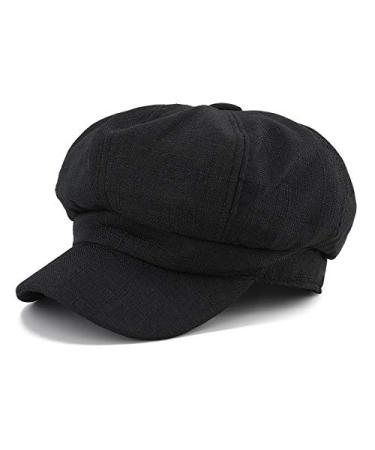 Gisdanchz Women Linen Newsboy Cap Cabbie Hat 8 Panels - 6 7/8 Fitted Black