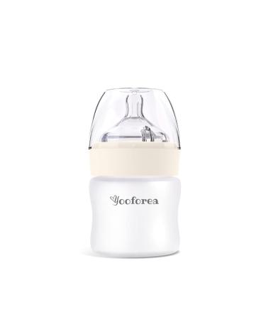 Yooforea Silicone Coated Glass Baby Bottle 0M+ Slow Flow Nipple I Anti-Colic Wide Neck Stable Base I Medical-Grade Silicone Coating for Shatter Protection BPA BPS PVC Free (3 Ounce-Cream) Cream 3 Ounce (1 Count)
