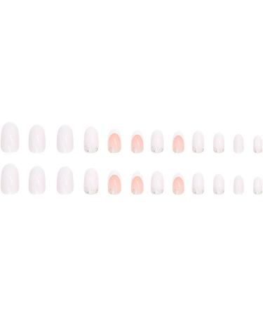 24 Pcs Glitter Oval Short False Nails Milky White French Press on Nails with Nail Glue - Almond Stick on Nails for Women - Buy Online on GoSupps.com