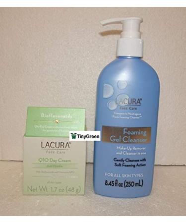 Lacura Anti-Wrinkle Face Q10 Day Cream 1.7oz and Face Care Foaming Gel Cleanser 8.45fl oz (Pack of Two)
