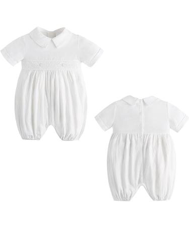 White Baptism Outfit for Boys | Baby Boy Romper | Linen Onesie | Christening Jumpsuit 3-6 Months - Buy Online on GoSupps.com