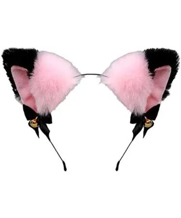 Cat Ears Bell Headband Folding Ear Powder Plus Black Gold Bell Bow Headband Fox Ear Accessories Cute Plush Headgear for Halloween Cosplay Costume Party Dress Girls - Buy Online on GoSupps.com